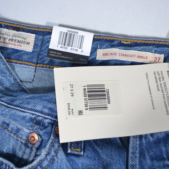 NEW LEVIS PREMIUM RIBCAGE STRAIGHT ANKLE JEANS, W27xL29 - Picture 6 of 10